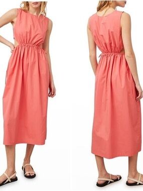 Sleeveless Coral Midi Dress with Elastic Waist
